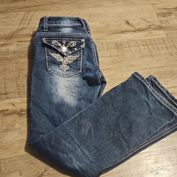Rodeo Girl Classic Blue Boot Cut Jeans with Distressed Look - Picture 2 of 3